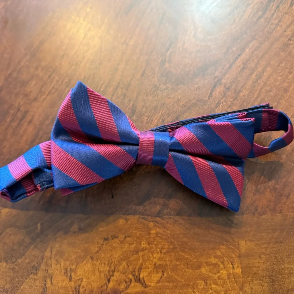 Burgundy and navy Striped Boys Bow Tie